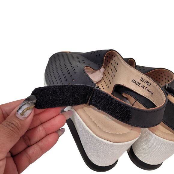 Jeossy Women's Platform Peep Toe Wedge High Heel Sandals Black Size 8 - Picture 7 of 12